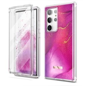 Samsung 23Ultra Dual-Layer Pink & Gold Marble Phone Case-Used